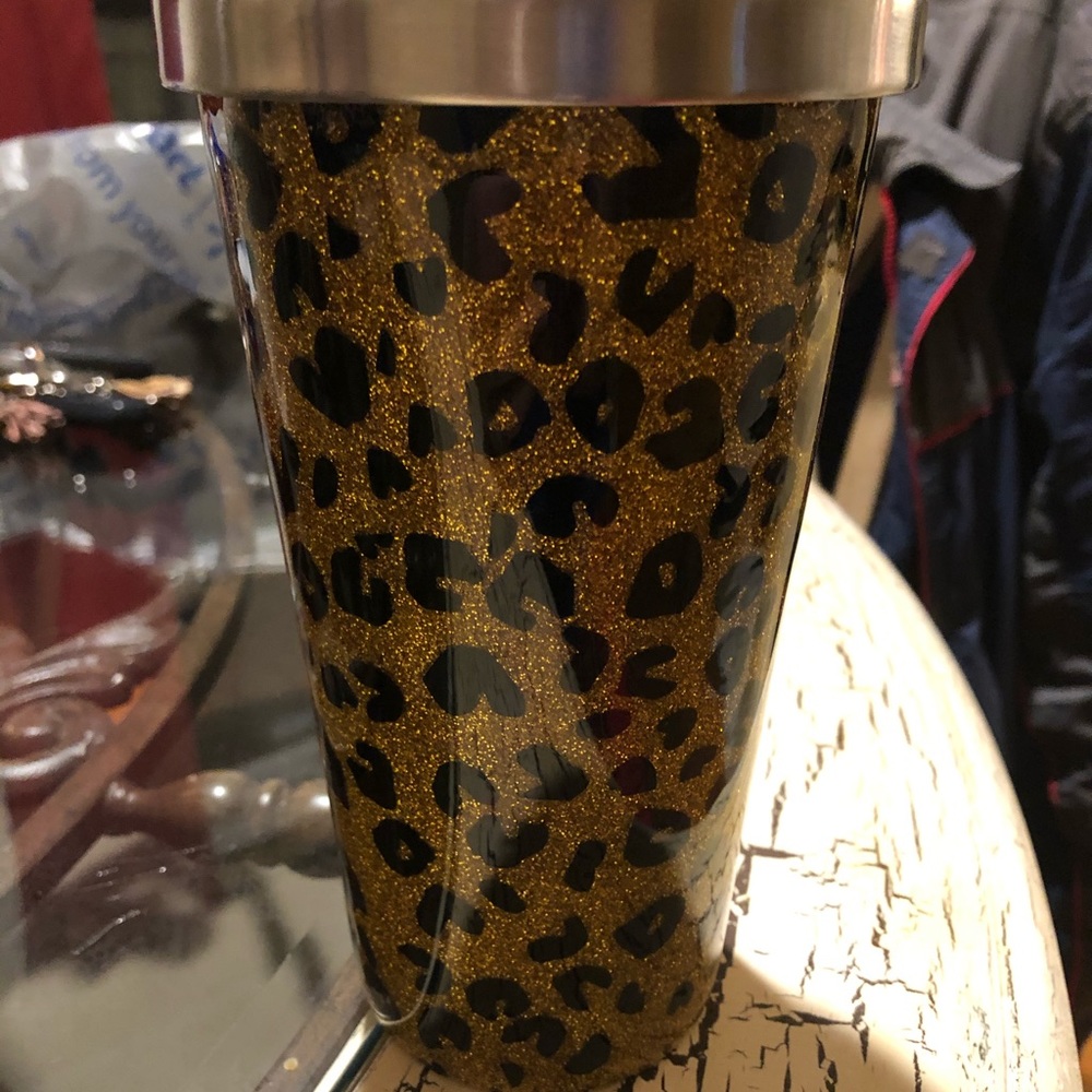 Leopard glitter tumbler